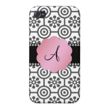 Monogram black and white flowers iPhone 4/4S case