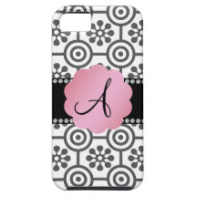 Monogram black and white flowers iPhone 5 case