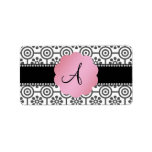 Monogram black and white flowers custom address label