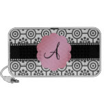 Monogram black and white flowers laptop speakers