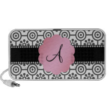 Monogram black and white flowers laptop speakers