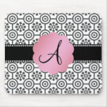 Monogram black and white flowers mouse pad