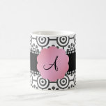 Monogram black and white flowers mug