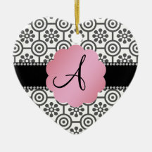 Monogram black and white flowers ornaments