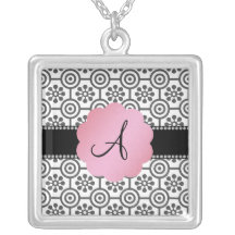 Monogram black and white flowers pendants