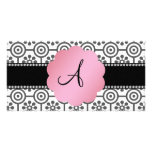 Monogram black and white flowers photo greeting card