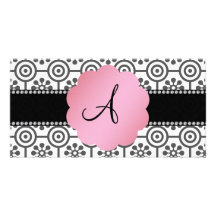 Monogram black and white flowers photo greeting card
