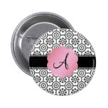 Monogram black and white flowers pins