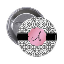 Monogram black and white flowers pins