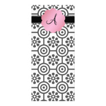 Monogram black and white flowers rack card design