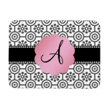 Monogram black and white flowers rectangle magnets