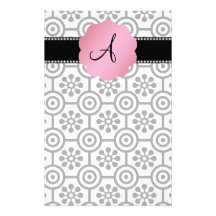 Monogram black and white flowers stationery design