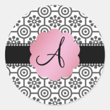 Monogram black and white flowers stickers