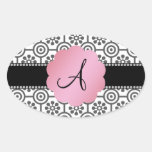 Monogram black and white flowers stickers
