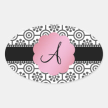 Monogram black and white flowers stickers