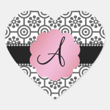 Monogram black and white flowers stickers