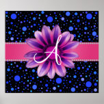 Monogram black blue polka dots purple daisy print