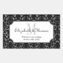 Monogram black damask frame out of town gift bag stickers