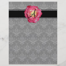 Monogram black damask pink rose flyers