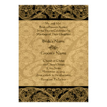 Monogram Black Damask Wedding Invitation