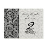 Monogram Black Damask Wedding Table Number Cards