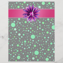 Monogram black green polka dots pink daisy flyers