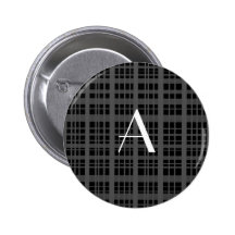 Monogram black plaid pinback buttons