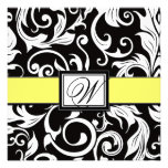 Monogram Black & Yellow Damask Wedding Invitations