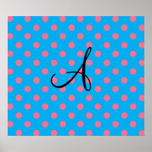 Monogram blue and pink polka dots poster