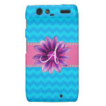 Monogram blue chevrons pink daisy motorola droid RAZR case