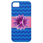 Monogram blue chevrons pink daisy iPhone 5 cover
