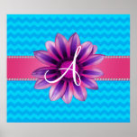 Monogram blue chevrons pink daisy print