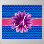 Monogram blue chevrons pink daisy print