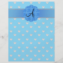 Monogram blue diamonds hearts personalized flyer
