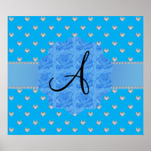Monogram blue diamonds hearts poster