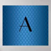 Monogram blue dragon scales poster