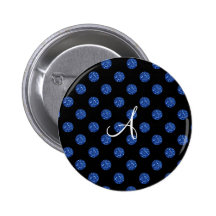 Monogram blue glitter polka dots pinback buttons