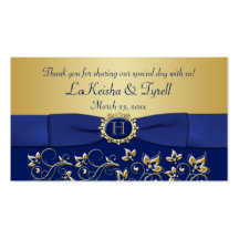 Monogram Blue Gold Floral Favour Thank You Tag Business Card