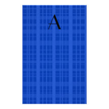 Monogram blue plaid stationery design