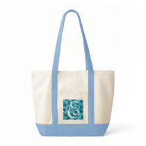 Monogram Blue Roses ToteBag Letter E