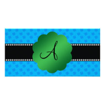 Monogram blue shamrocks personalized photo card