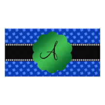 Monogram blue shamrocks photo card