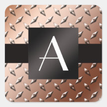 Monogram brown diamond steel plate square stickers
