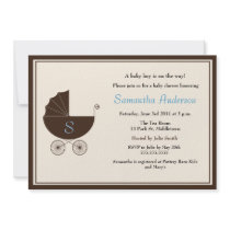 Monogram Carriage Baby Shower Invite - Boy