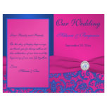 Monogram Cobalt and Fuchsia Damask Wedding Program flyers