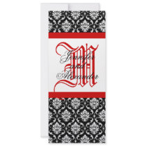 Monogram Damask Wedding Invitation Red & Black