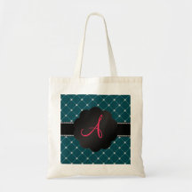 Monogram Dark teal diamonds Tote Bags