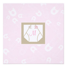 Monogram Diaper and Pins Baby Shower Invitation