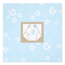 Monogram Diaper and Pins Baby Shower Invitation