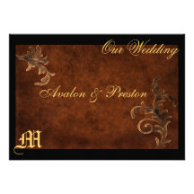 Monogram Elegant  Scroll Leaf Wedding Invitation